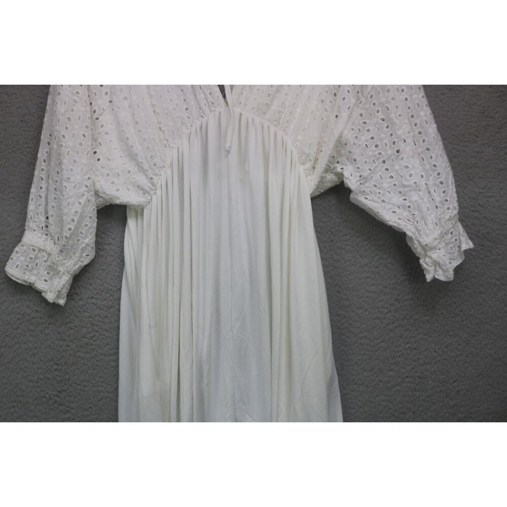 Ninexis White Eyelet Short Sleeve Babydoll Mini Dress-Medium-Pockets-Cottagecore - Picture 11 of 13